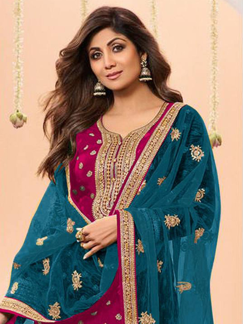 Elegant Ethnic Traditional Magenta Patiala Suit 