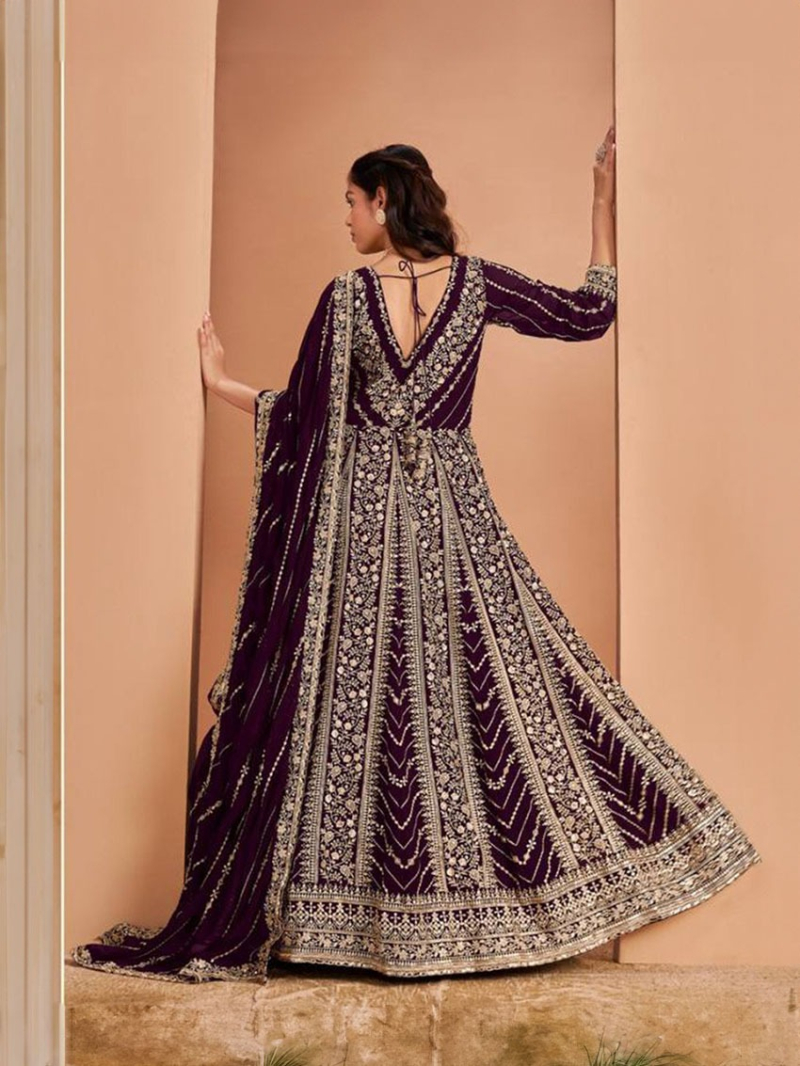 Heavy Elegant Wine Georgette Wedding Anarkali Suit
