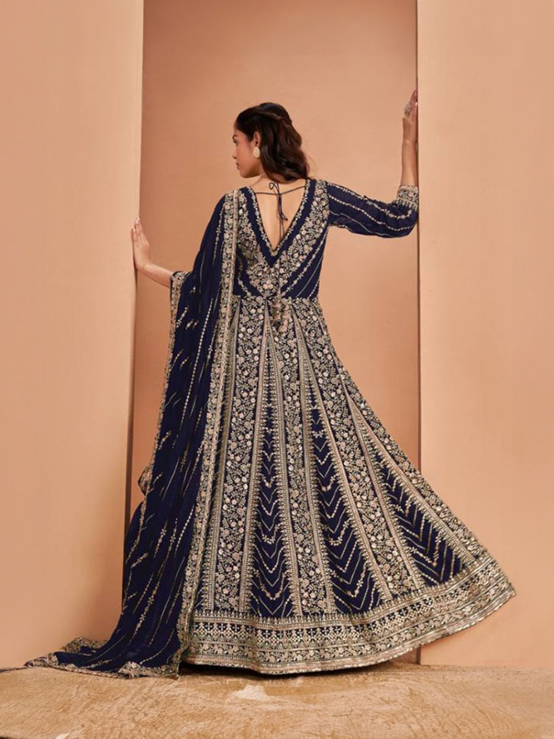 Heavy Bridal Navy Blue Georgette Anarkali Suit