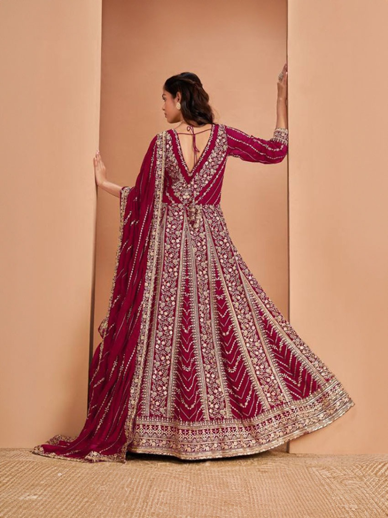Heavy Embroidered Traditional Rani Pink Georgette Anarkali Suit