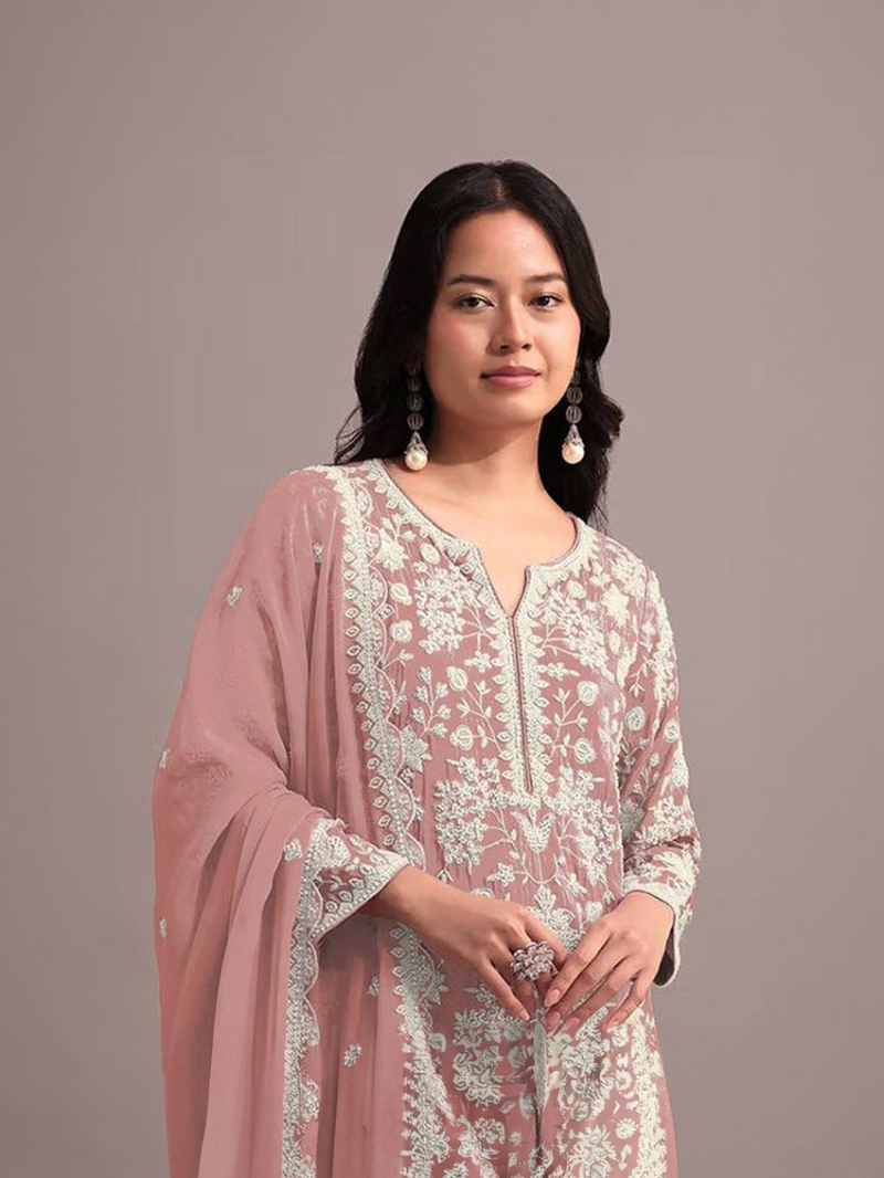 Traditional Pastel Pink Embroidered Sharara Suit