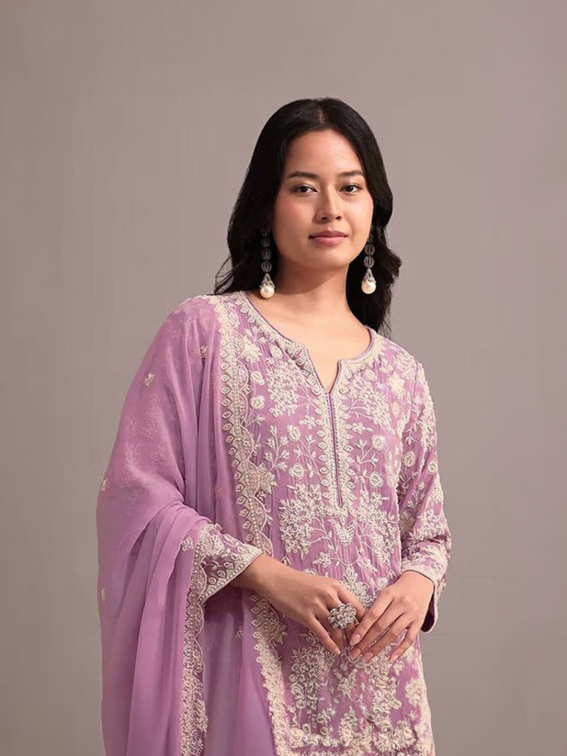 Traditional Festive Dusty Rose Pink Embroidered Sharara Suit 