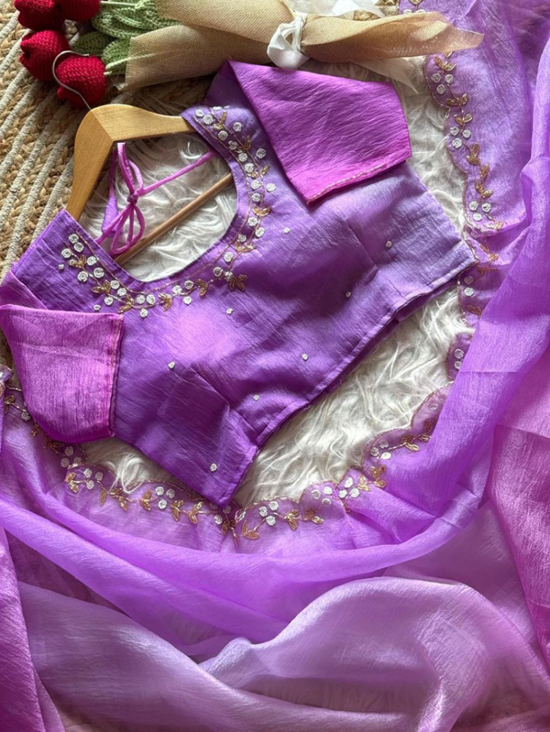 Ethnic Festive Soft Purple & Purple Dual Tone Semi Crushed Saree