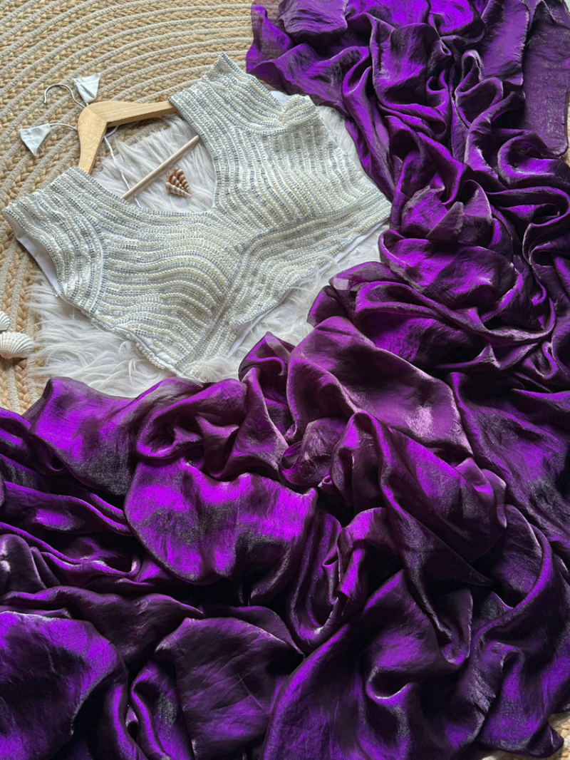 Elegant Ethnic Festive Purple Heavy Space Silk Saree