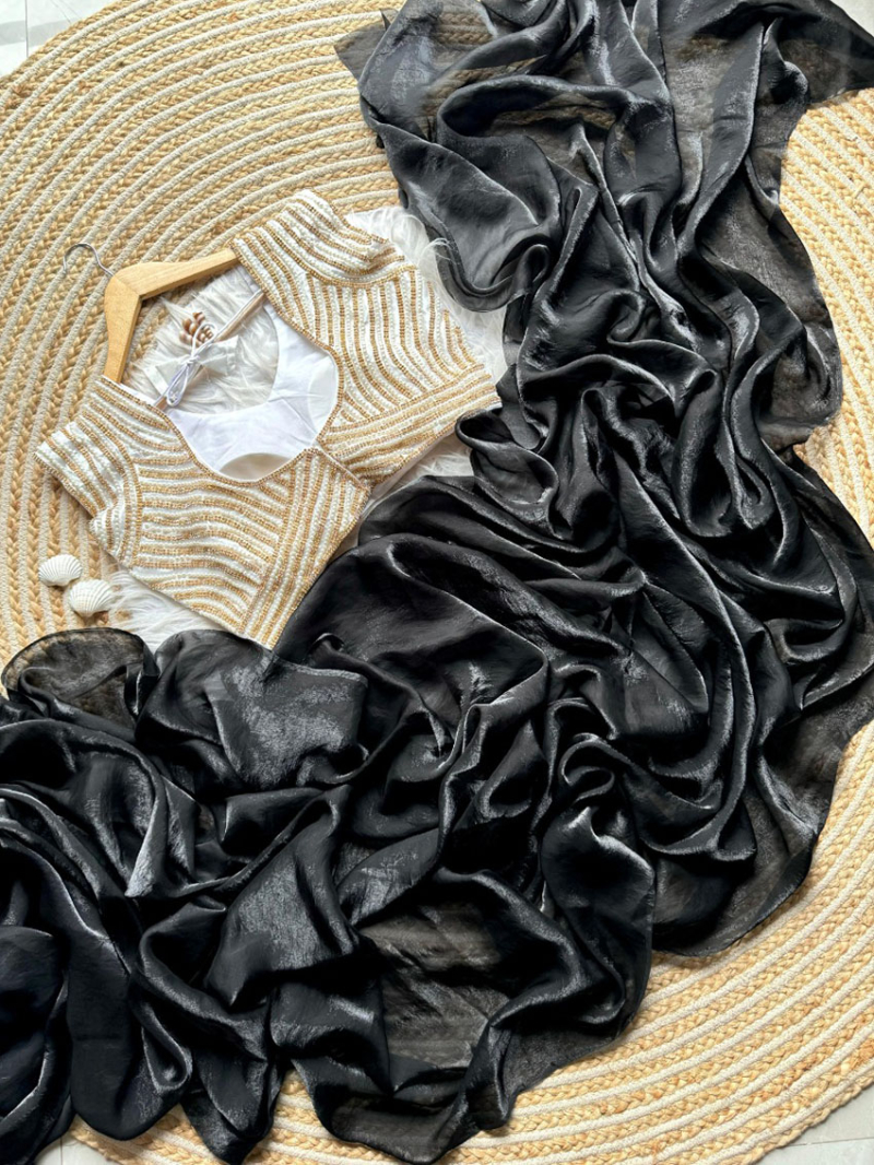 Authentic  Ethnic Festive Black Heavy Space Silk