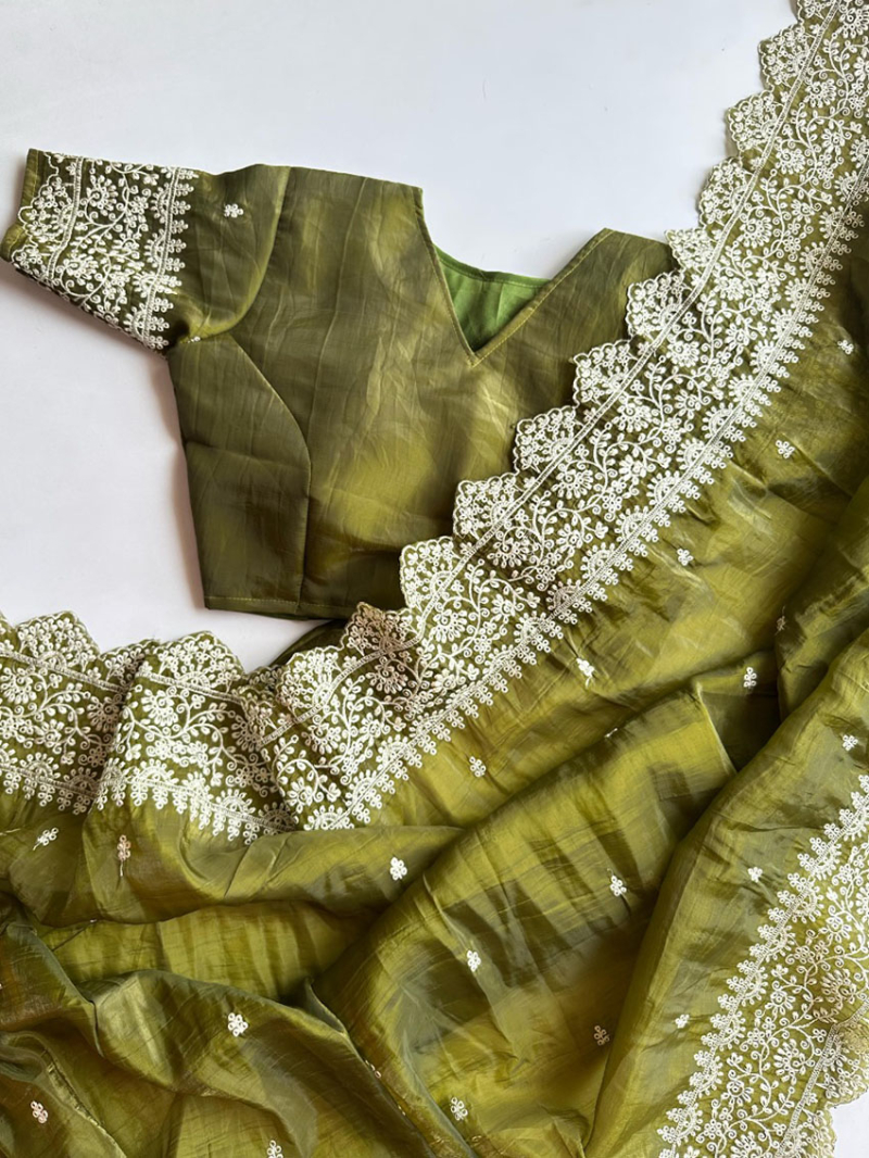 Elegant  Ethnic Festive Olive Green Pure Silk Saree