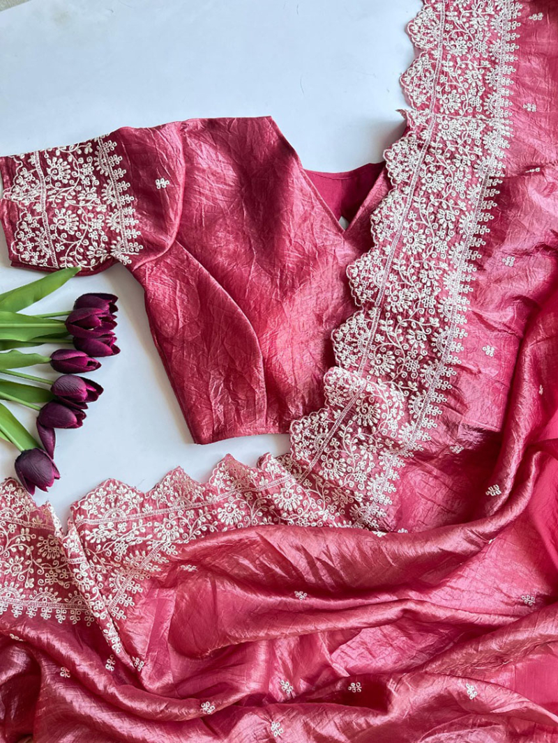 Authentic Ethnic Festive Rose Pink Pure Silk Saree
