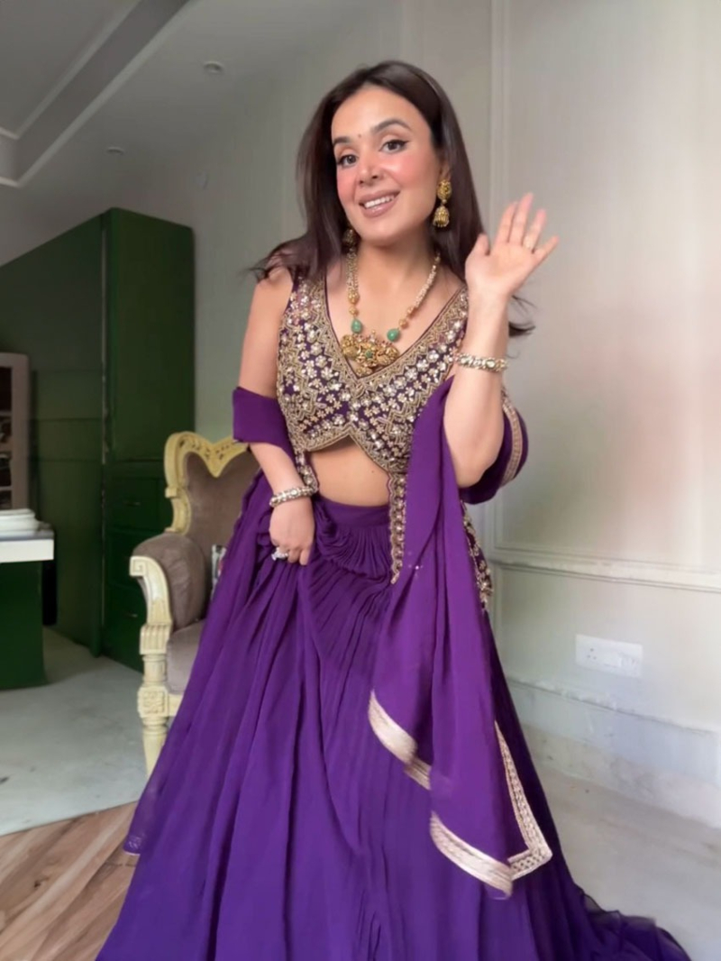 Royal Purple Faux Georgette Lehanga Suit