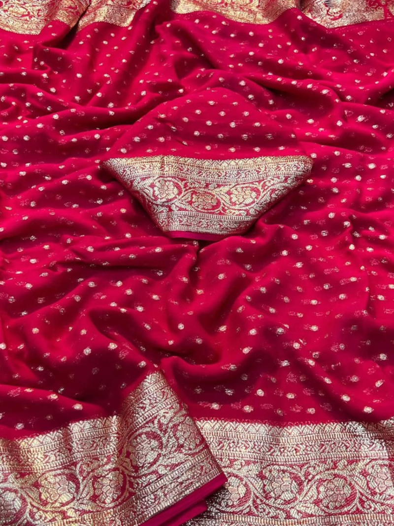 Elegance Maroon Pure Viscose Georgette Saree