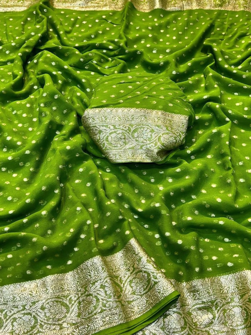 Pure Vibrant Parrot Green Viscose Georgette Saree