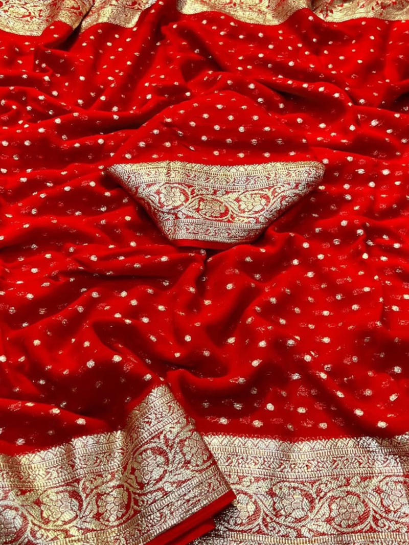 Ethnic Festive Rich Red Pure Viscose Georgette Saree