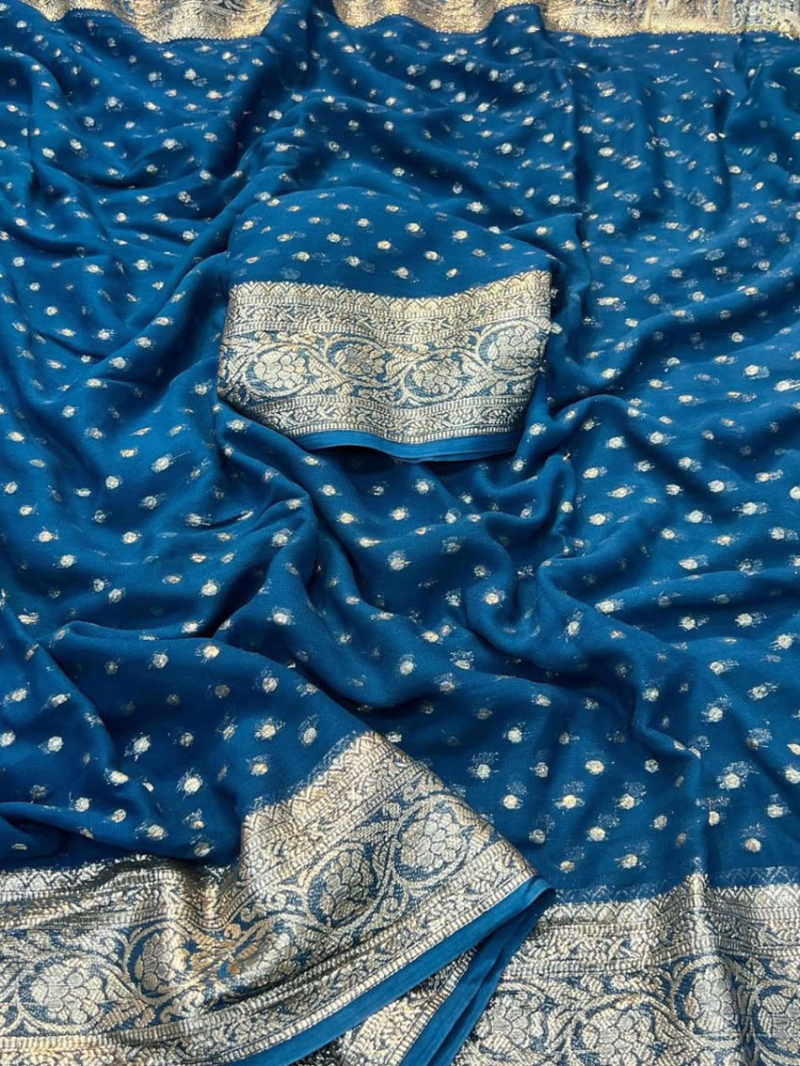 Elegant Royal Blue Pure Viscose Georgette Saree
