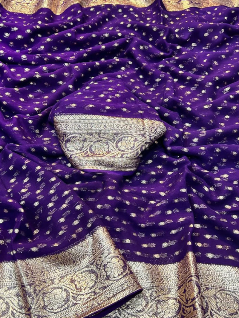 Authentic Purple Pure Viscose Georgette Saree