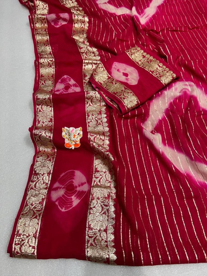 Elegant Pink Batik Shibori Saree with Banarasi Weaving Border