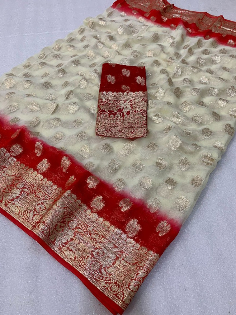 Ethnic Festive Viscose Georgette Off White Saree