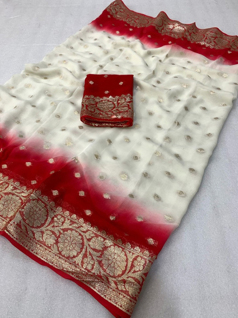 Ethnic Festive Viscose Georgette White Saree