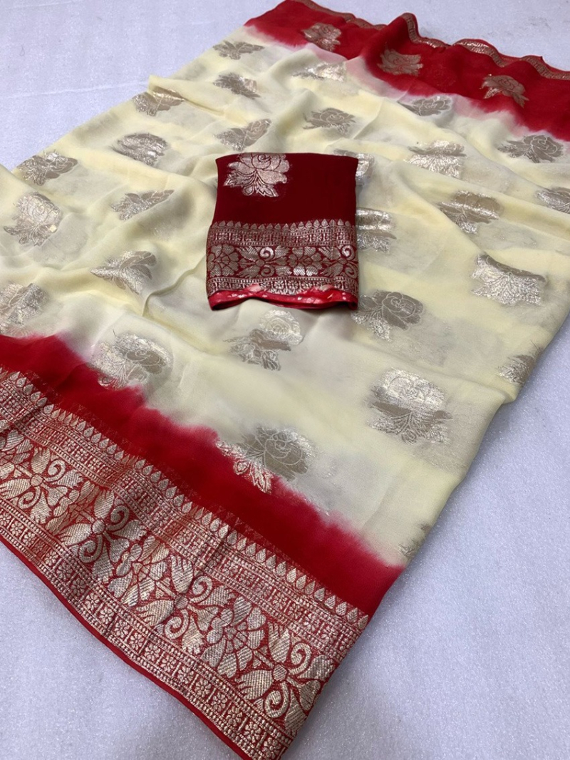 Elegant Dual-Tone  Cream Viscose Georgette Saree 