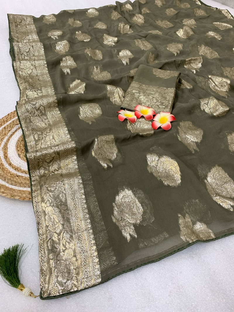 Mehendi Green Pure Vicose Georgette Saree