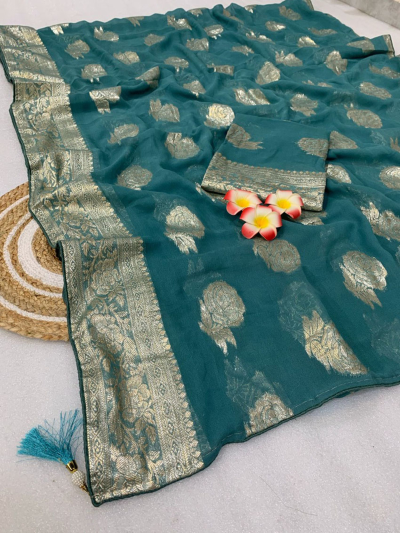 Authentic Bottle Green Pure Viscose Georgette Saree