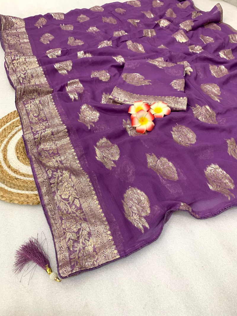Royal Purple Pure Viscose Georgette Saree