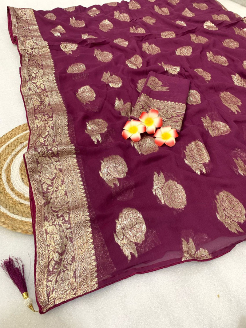 Elegant Wine Viscose Georgette Saree