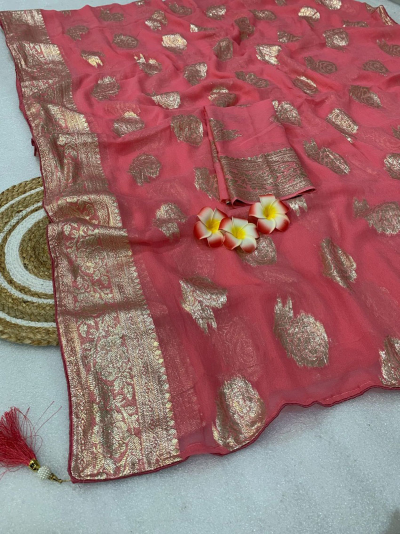 Graceful Pink Viscose Georgette Saree