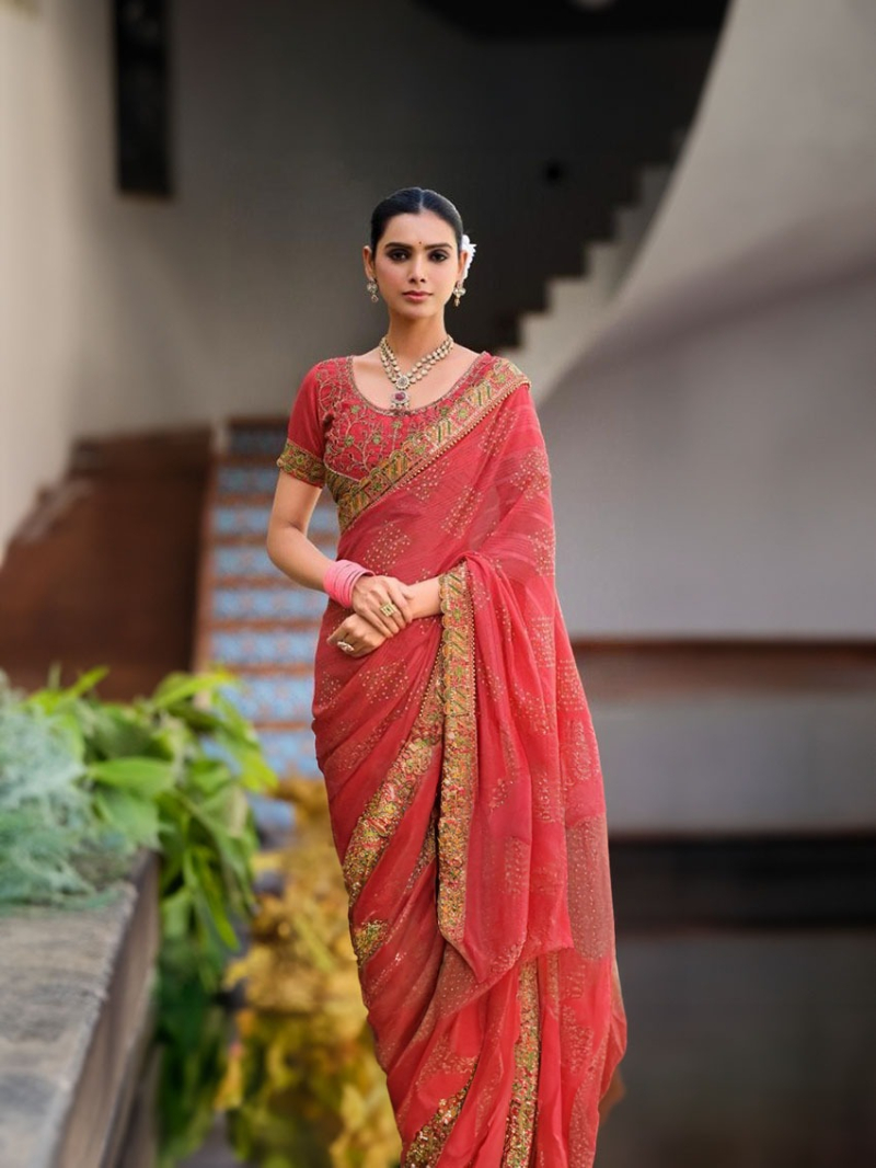 Fantastic Raspberry Soft Viscose Georgette Saree