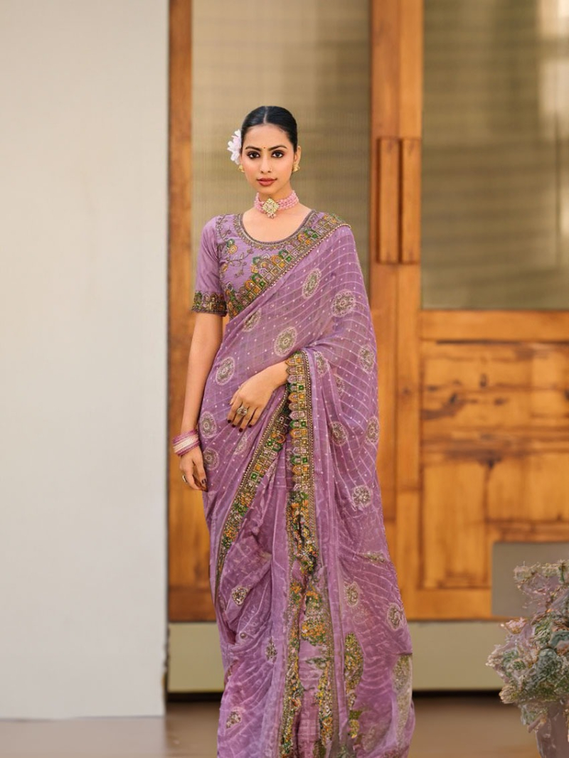 Authentic Lavender Soft Viscose Georgette Saree