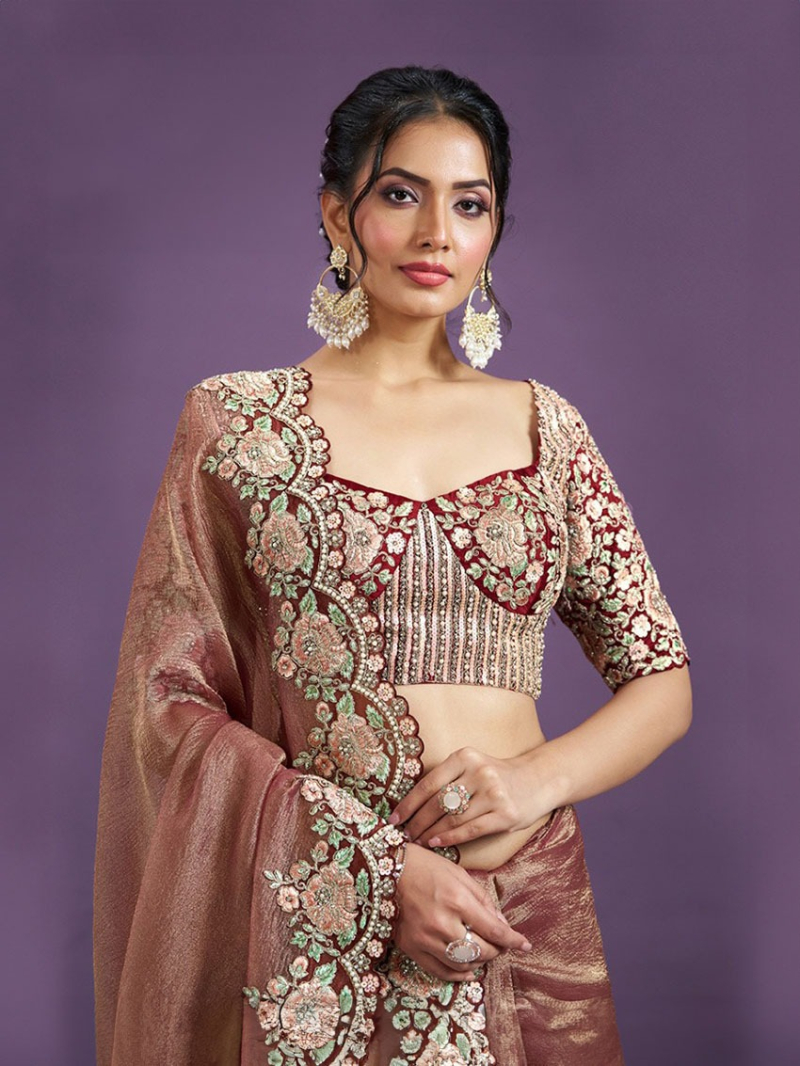 Authentic Rose Gold Pure Banarasi Saree