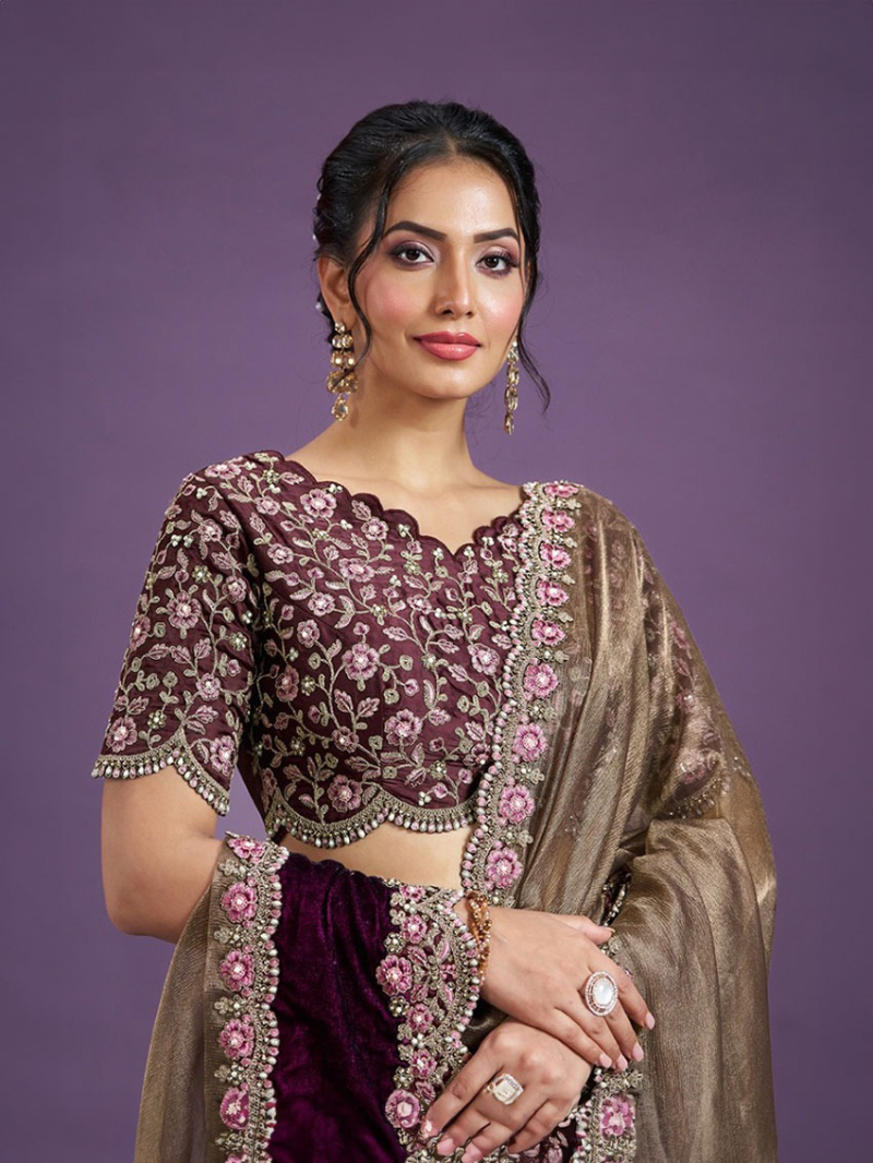 Designer Greyish-Brown Pure Banarasi Crush Saree 