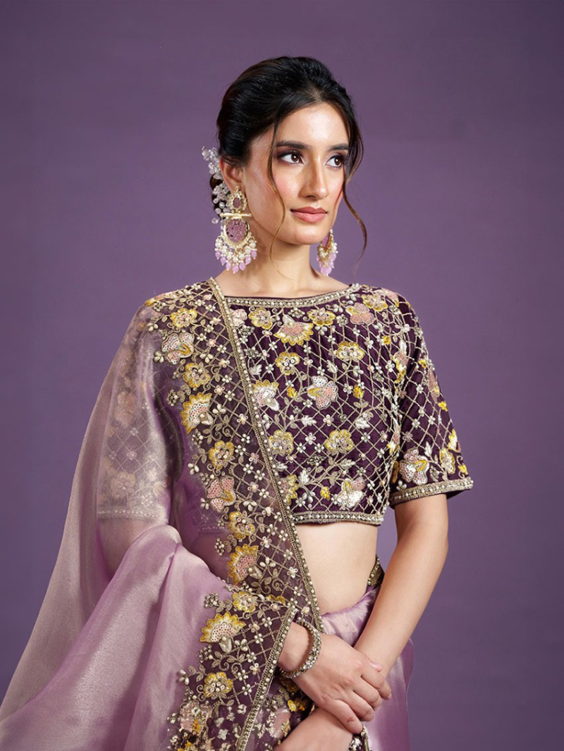 Elegant Mauve Glass Tissue Saree