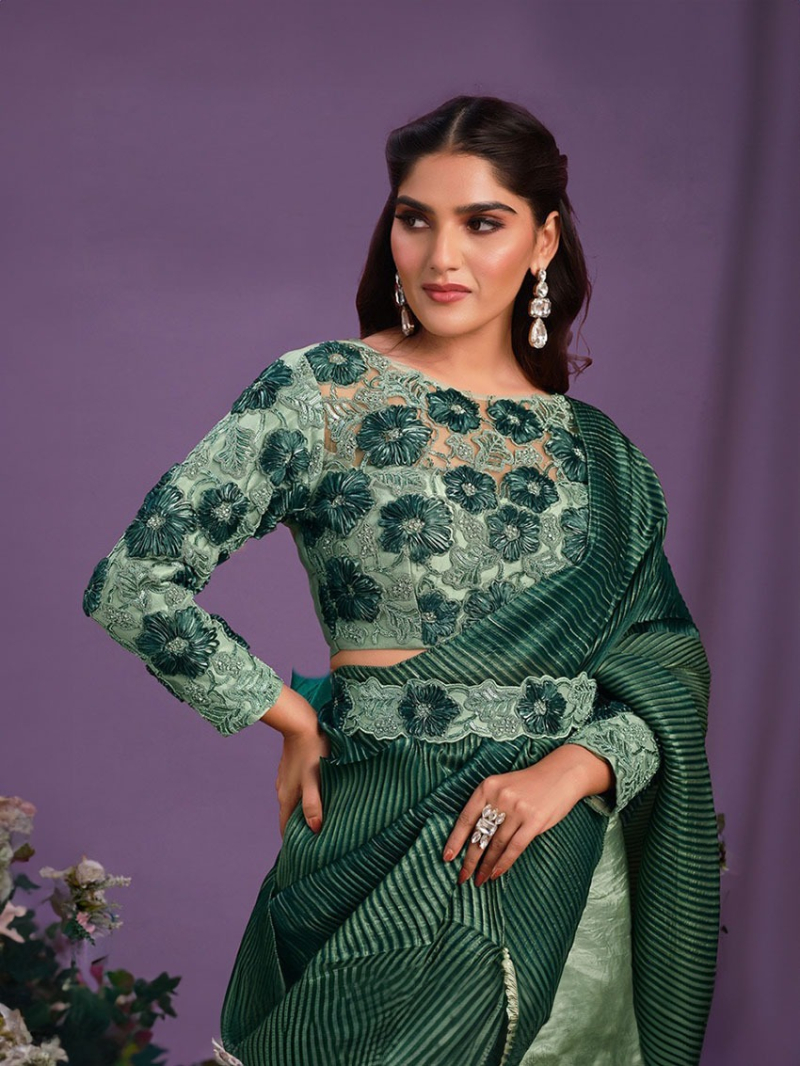 Elegant Green Banarasi Crush Silk Saree