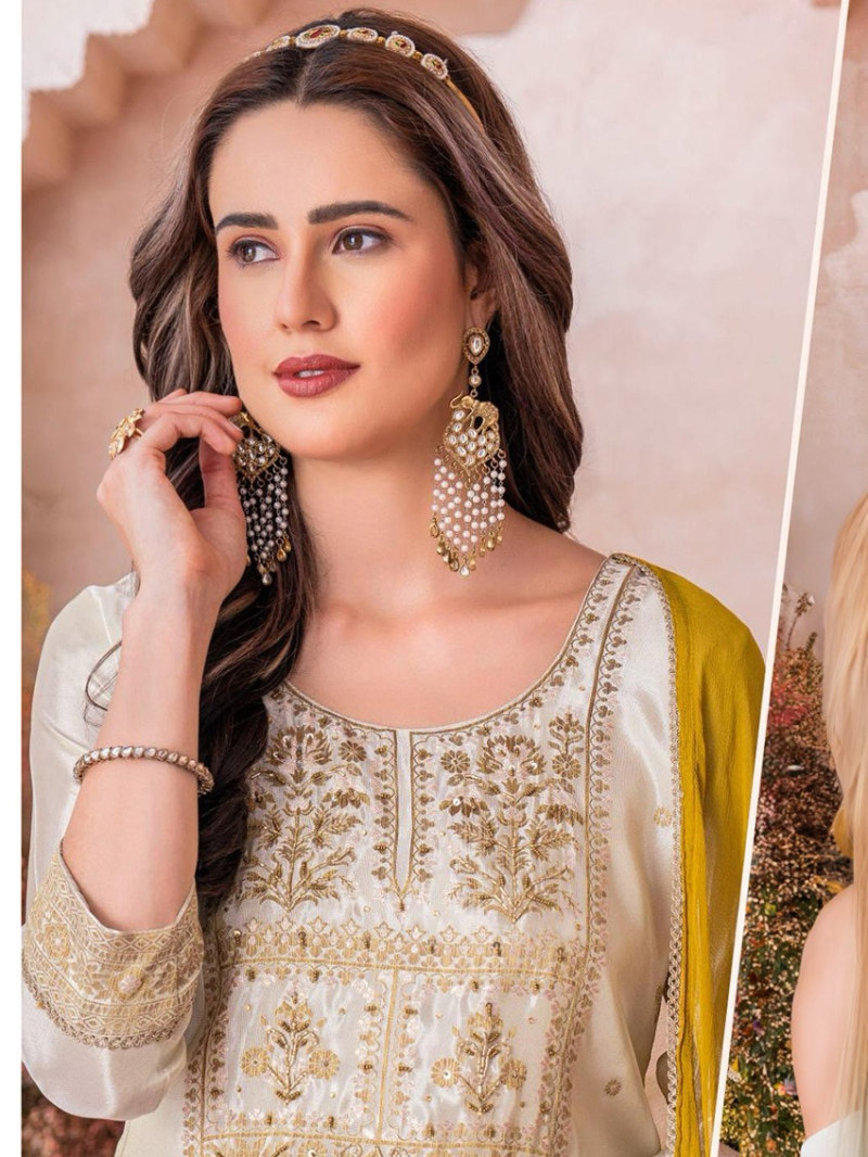 Elegant Traditional Mustard Yellow Sharara Suit