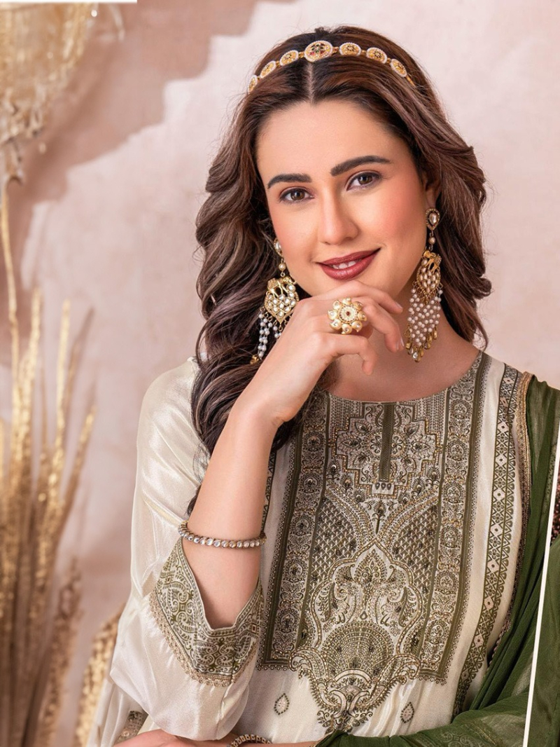 Traditional Elegant  Mehandi Green Sharara Suit