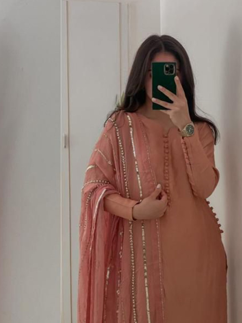 Traditional Casual Peach Georgette Straight Suit