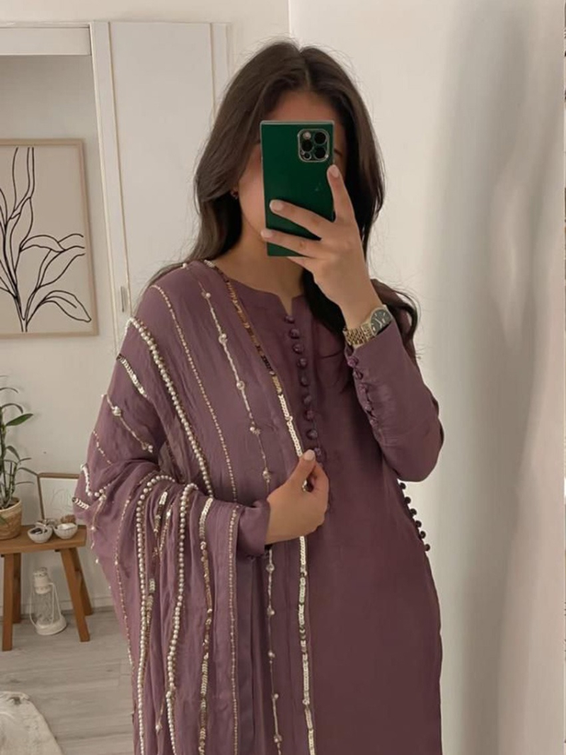 Traditional Festive Purple Georgette Straight Suit
