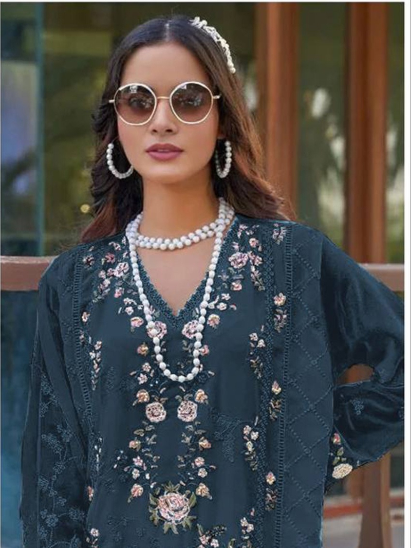 Elegant  Festive Navy Blue Straight Suit