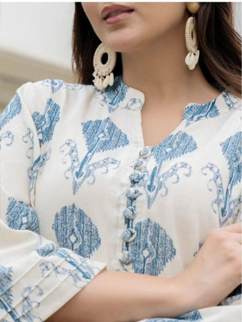 Casual Festive Navy Blue Twill Rayon Kurti Plazo Set
