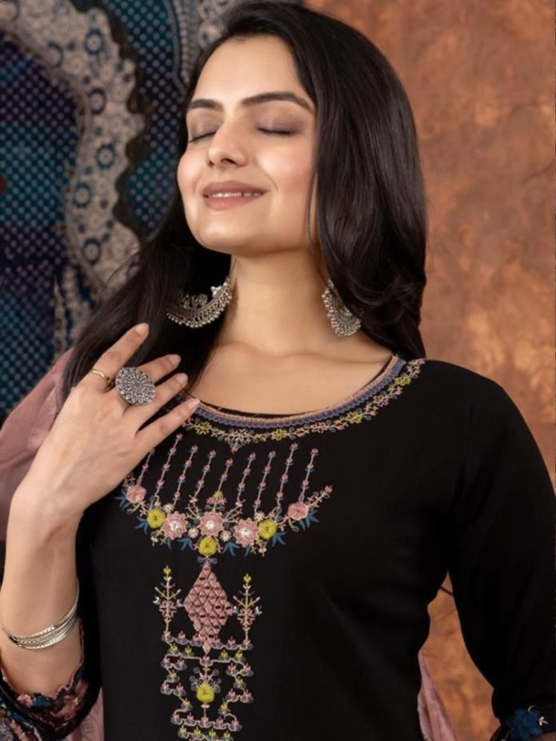 Traditional Festive Dark Brown Kurti Pant Straight Suit