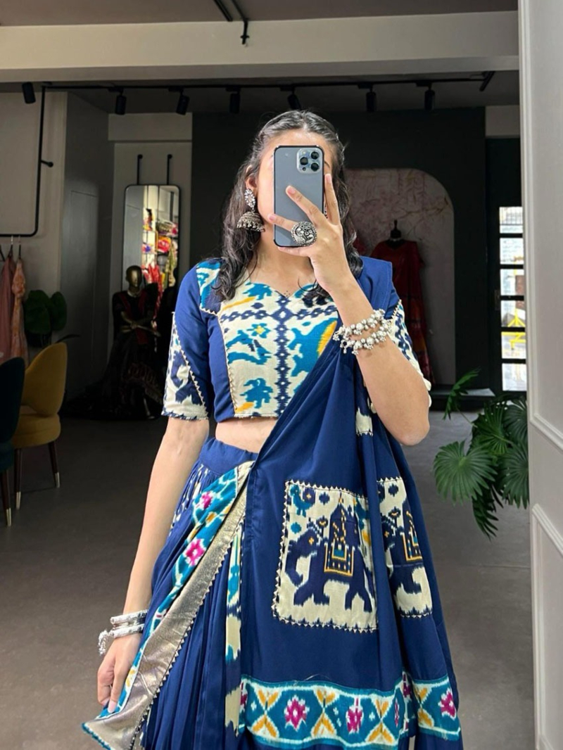 Elegant Ethnic Festive Navy Blue Pure Dolla Silk Lehanga Suit