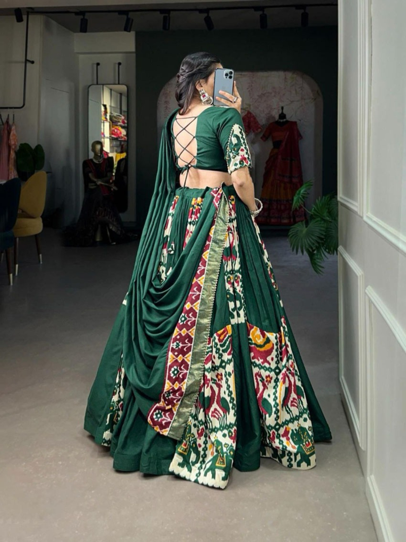 Ethnic Elegant Dark Green Pure Dolla Silk Lehanga Suit