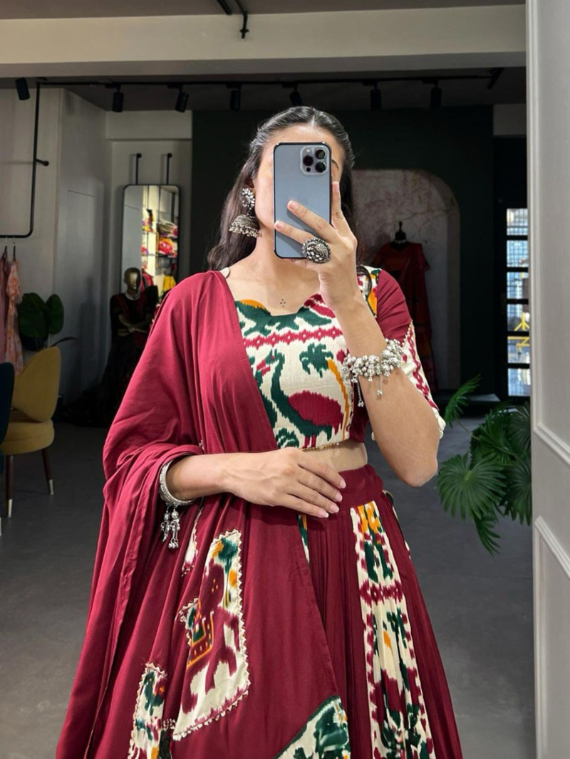 Ethnic Elegant Traditional Maroon Pure Dolla Silk Lehanga Suit