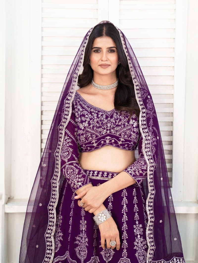 Authentic Elegant Faux Georgette Purple Lehanga Suit