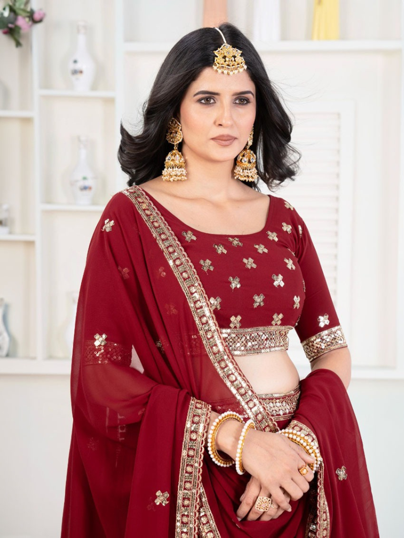 Elegant Ethnic Maroon Faux Georgette Lehanga Suit