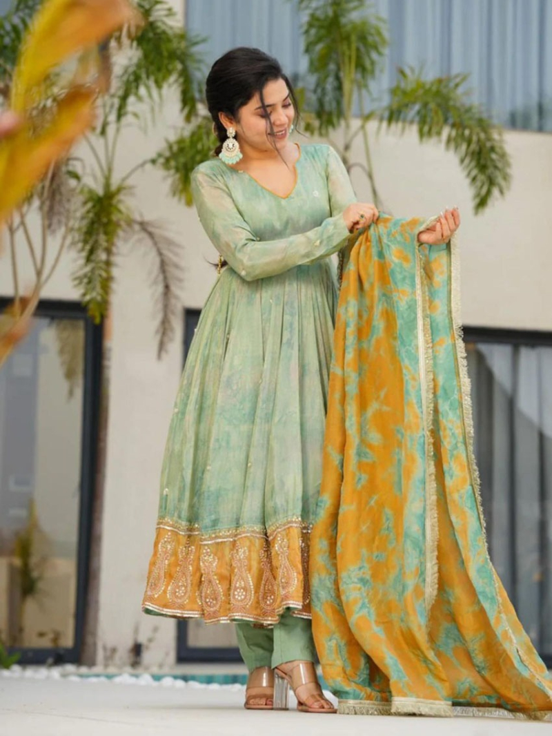 Ethnic Traditional Festive Pastel Mint Green Anarkali Suit