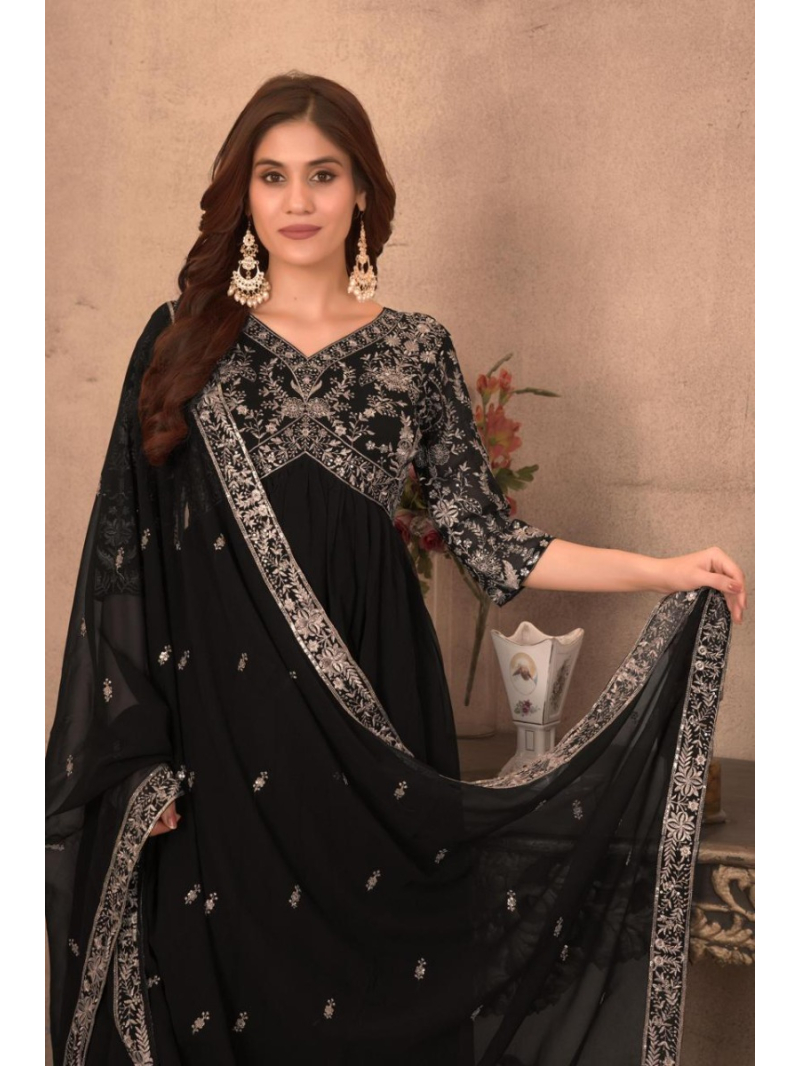 Elegant Traditional Black Faux Georgette Anarkali Suit