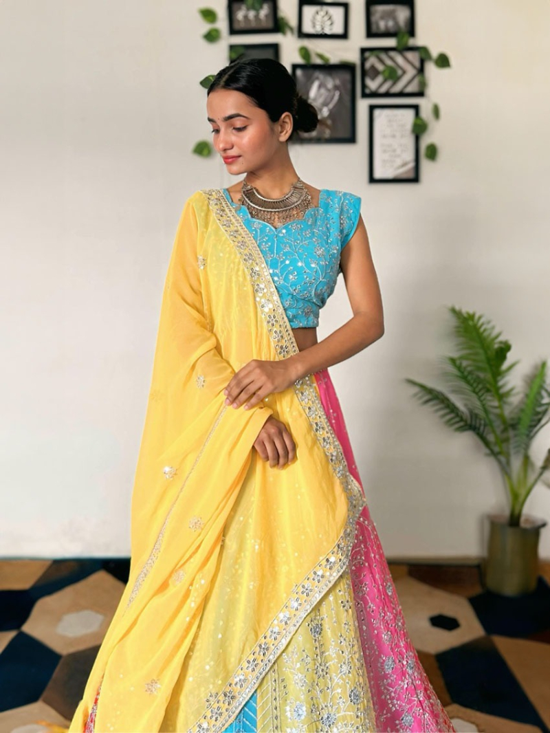 Vibrant Multi-Color Faux Georgette Lehanga Suit