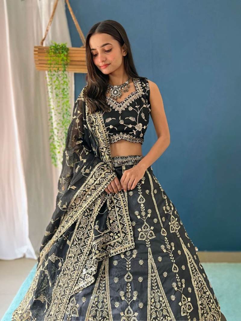 Authentic Black Jalpari Silk Lehanga Suit