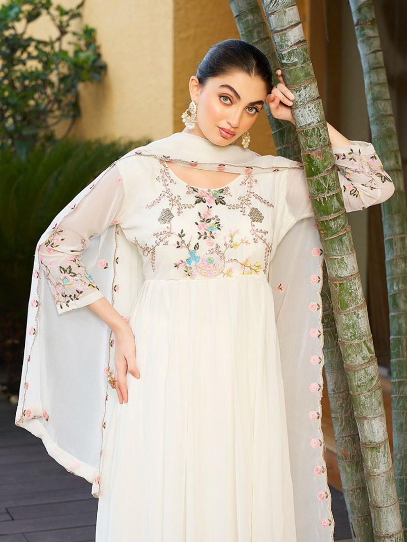 Authentic Traditional Elegant White Georgette Anarkali Suit