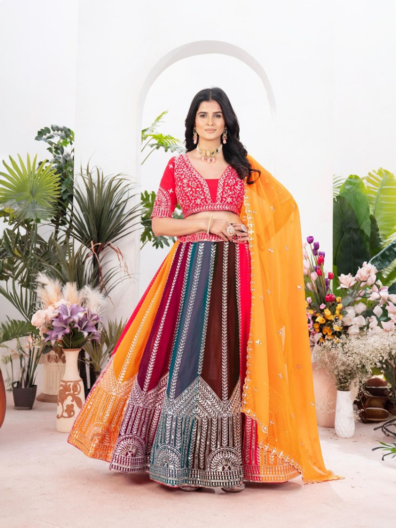 Royal Multi Color Faux Georgette Lehanga Suit